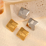 Geometric Embossed Cube Titanium Steel Earrings