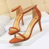 High-heeled suede open-toe pumps