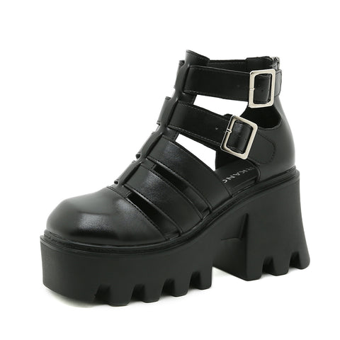 Beijing Hollow-out Roman Sandals Woven Vintage Breathable With Chunky Heels And Thick Soles