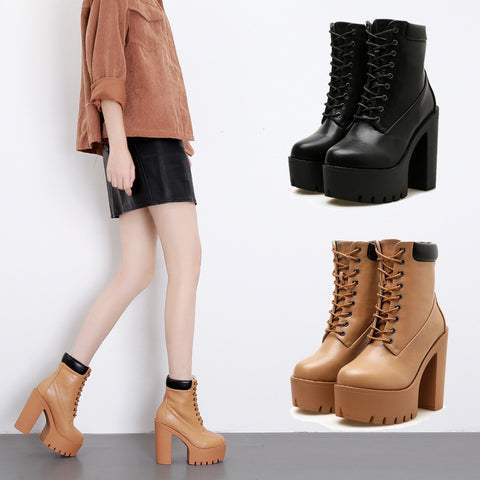 Block Heeled High Heeled High Heeled Ankle Boots