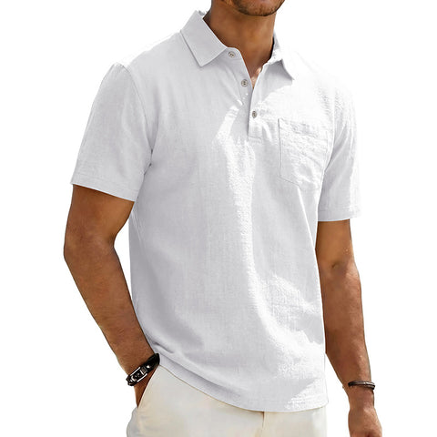Men's Beach Linen Polo Shirt, Loose-Fit, Casual, Minimalist