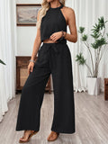 Neck-hanging Sleeveless Cropped Top And Wide-leg Pants Set