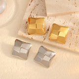 Geometric Embossed Cube Titanium Steel Earrings