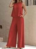Solid Color Casual Loose Pants Sets For Women Elegant Spring Summer Women's Two Pieces Suit Full Trouser Set Female Outfit Clothes