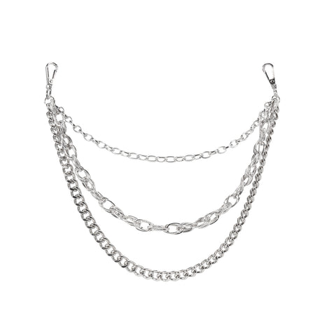 Hip Hop Fashion Pants Chain Men And Women Advanced Sense Multi Ring Silver Metal Chain Heavy Metal Industrial Style Jeans Hip-hop Accessories